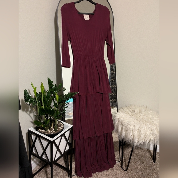 Burgundy Ruffle Maxi Dress - Picture 2 of 4